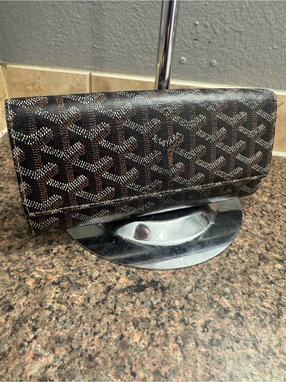 Goyard Richelieu Long Wallet Black Tan Goyardine legit grails COA Included